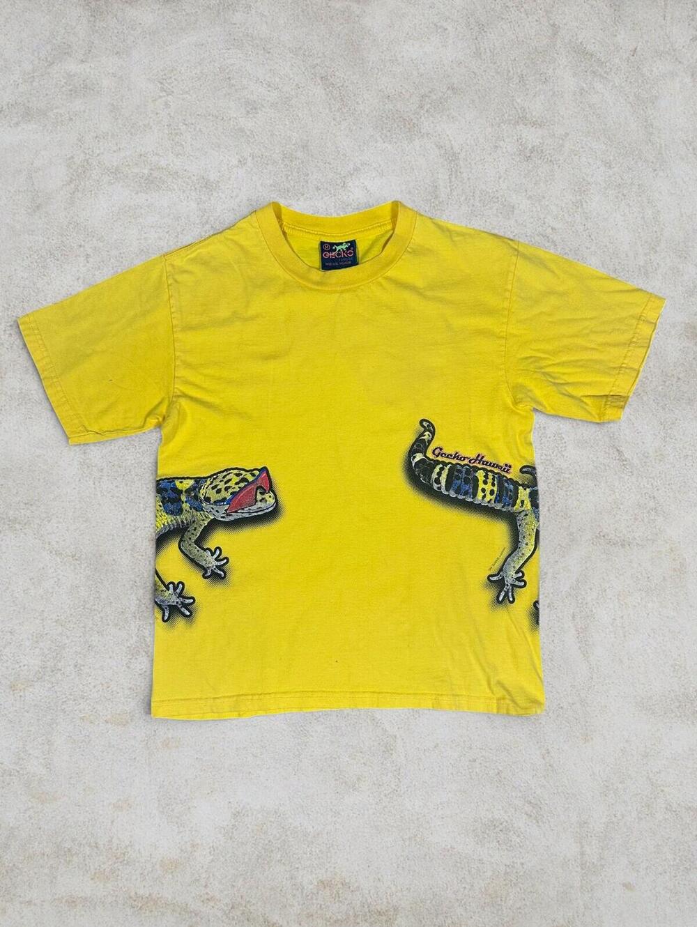 Vintage Gecko Hawaii Yellow T Shirt Gecko Print Y2K Sz M